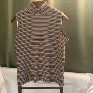 Striped Sleeveless Mock Neck Top